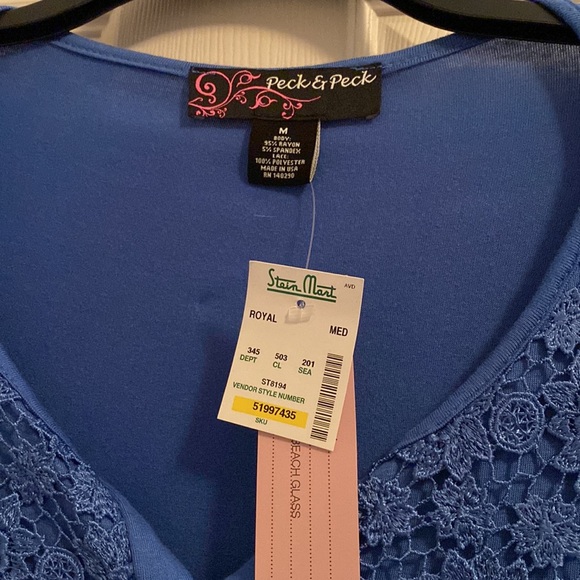 PECK & PECK ROYAL BLUE LACE OVERLAY TOP - Picture 3 of 5